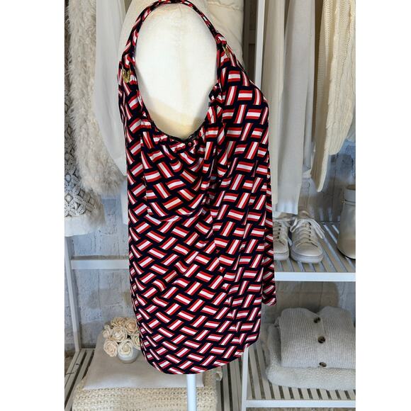 Michael Kors Women's Sz M Navy, Red, White Graphic Print Off Shoulder Top #0338 - Picture 4 of 11